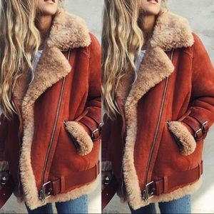 Faux Suede Faux Fur Moto Jacket